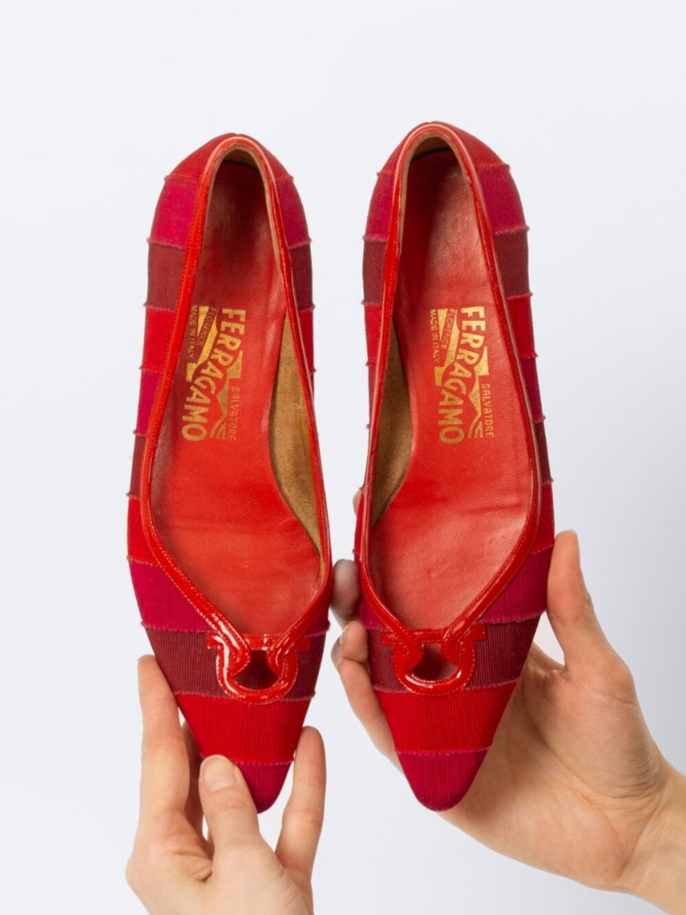 Vintage Ferragamo Red Ribbon Striped Flats - Size 5.5 - Picture 6 of 7